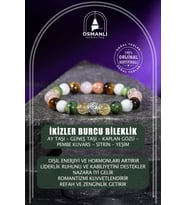 İkizler Burcu Bileklik Ay Taşı, Güneş Taşı, Kaplan Gözü, Pembe Kuvars, Sitrin, Yeşim