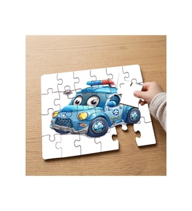Sevimli Polis Arabası Tasarımlı 24 Parça Ahşap Çocuk Puzzle MPK1186