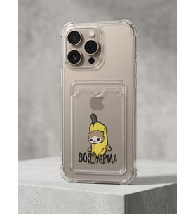 iPhone 16 Pro Max Boş Yapma Muz Detaylı Kart Bölmeli Şeffaf Telefon Kılıfı - ETC1345-9866