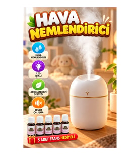 Mini USB Hava Nemlendirici – LED Işıklı Aromaterapi Cihazı 5 Esans Hediyeli