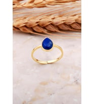Lapis Lazuli Taşlı Damla Altın Yaldızlı Gümüş Yüzük 3674