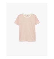 Koton Bisiklet Yaka Çizgili Pembe Kadın T-Shirt 6SAL10048IK