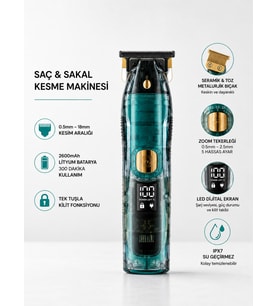 Saç ve Sakal Kesme Makinesi LED Ekranlı Profesyonel 5 Adet Uzunluk Ayarı