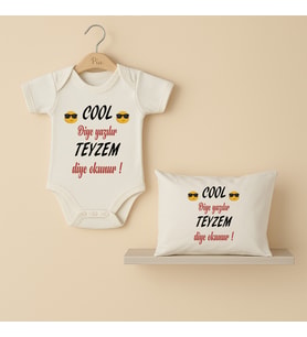 Pia Baby B39 %100 Pamuk Cool Diye Yazılır Teyzem Diye Okunur Yazılı Tasarlanabilir Bebek Body Ve Yastık Kılıfı (Ekru)