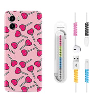 Vivo Y15S Y32 Y33S Y51 Y53S Kılıf Kablo Koruma Spiral Silikon Heart Lollipop 1414