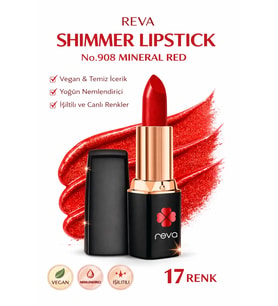 Shimmer Lipstick Mineral Red No:908 Işıltılı Parlak Vegan Temiz Ruj