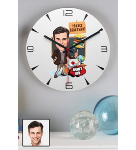 Erkek Türkçe Öğretmenine Öğretmenler Günü Hediyesi Karikatürlü Duvar Saati
