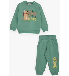Breeze Erkek Bebek Eşofman Takımı Şaşkın Köpekcik Baskılı 9 Ay-3 Yaş, Mint Yeşili