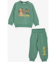 Breeze Erkek Bebek Eşofman Takımı Şaşkın Köpekcik Baskılı 9 Ay-3 Yaş, Mint Yeşili