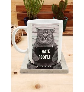 Kediler ve Sloganlar/I Hate People Set 8 Standart Kupa-Taş Bardak Altlığı 2