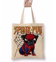Spider Pug Köpek Örümcek Adam Bez Çanta Uzun Saplı