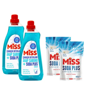 Miss Sıvı Çamaşır Deterjanı Arap Sabunu ve Soda Etkili 1.5 lt ve Soda Plus Beyaz Sabun 500 gr 4 lü Se