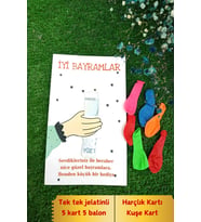 5 Adet Bayram Hediyesi - 3D Harçlık Kartı & Renkli Balonlu Kurban Bayramı Hediye