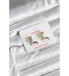 14K Gold Renk Kaplama Yarım Halka Zirkon Taşlı CM Kadın Küpe - TJ-BKP11417