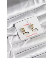 14K Gold Renk Kaplama Yarım Halka Zirkon Taşlı CM Kadın Küpe - TJ-BKP11417