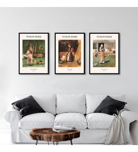 Winslow Homer Çiftlik Kızları Üçlü Çerçeveli Mdf Tablo Seti