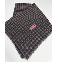 Desenli Flamalı Keten Eşarp- 06112 (Siyah-Pembe)