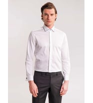 Beyaz Erkek Slim Fit Düz Brent Yaka Uzun Kol Gömlek - 60895