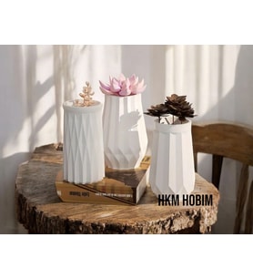 HKM Hobim 3’lü Vazo Seti  Modern Tasarım  Dekoratif Masa ve Sehpa Aksesuarı  Dekor (Düz Beyaz)