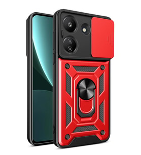 Redmi 13C Kılıf Pars Lens Yüzüklü Silikon - Kırmızı
