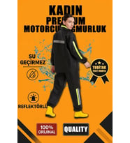 Premium Motorcu Kurye Yağmurluk Takım Su Geçirmez PVC Kumaş Reflektörlü TÜBİTAK Onaylı - Siyah