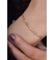 925 Ayar Gümüş Sıralı Zirkon Tektaş , Kalp Bileklik (Rose)