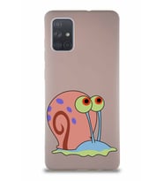 Samsung Galaxy A71 Soft Premier Kapak Salyangoz Gary Tasarımlı Silikon Kılıf - Pudra (Şeffaf)