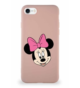 Apple iPhone SE 2022 Soft Premier Kapak Minnie Mouse-C Tasarımlı Silikon Kılıf - Pudra (Şeffaf)