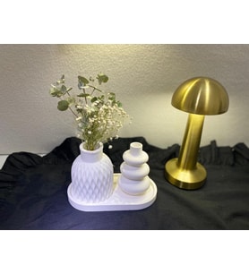 Dalgalı Vazo Minimalist Twist Altlıklı Hediyelik 3 lü Set obJeler (Beyaz)