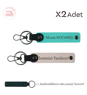 Dayıya 14 Şubat Armağanı, İsim & Soyisim Kişiselleştirilmiş 2’li Anahtarlık, Pudra-Turkuaz-Lacivert