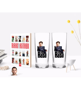 BK Gift Kişiye Özel Renkli Baskılı Godfather Baba Karikatürlü İkili Rakı Bardağı ve Rakı Cep Kitabı Hediye Seti-8 (Model 1)