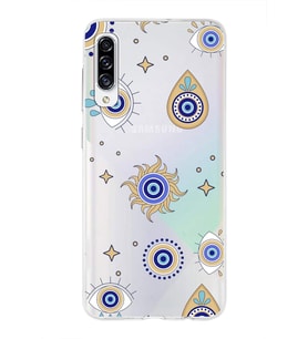 PrintiFy Galaxy A30s ile Uyumlu 1mm Slim Fit Nazar Boncuğu 5 Baskılı Şeffaf  Kılıf
