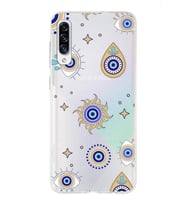 PrintiFy Galaxy A30s ile Uyumlu 1mm Slim Fit Nazar Boncuğu 5 Baskılı Şeffaf  Kılıf