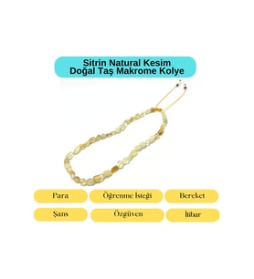Sertifikalı Sitrin Natural Kesim Makrome Doğal Taş Kolye Ayarlanabilir Ölçü