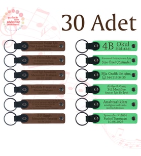 A Kahve & Fıstık Yeşili, Kamp Ekibine Özel Üretim, 30'lu Set, Kişisel İsim Yazılı Hediye Anahtarlık