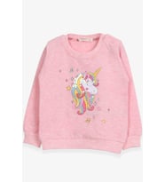 Breeze Kız Çocuk Sweatshirt Baskılı Pullu Unicorn 2-6 Yaş, Somon Melanj