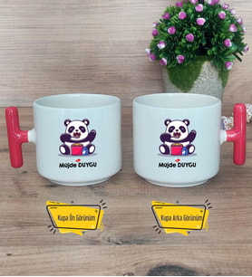 Sevimli Panda Kupa Bardak T Kırmızı Kulplu Arkadaşa Sevgiliye Hediye