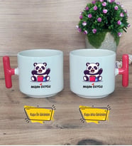 Sevimli Panda Kupa Bardak T Kırmızı Kulplu Arkadaşa Sevgiliye Hediye
