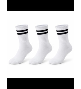 Wak Unisex Beyaz Çorap Siyah Çizgili 3'lü Set Uzun Soket Günlük Spor Kolej Stil Rahat Kadın Erkek Çorabı