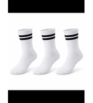Wak Unisex Beyaz Çorap Siyah Çizgili 3'lü Set Uzun Soket Günlük Spor Kolej Stil Rahat Kadın Erkek Çorabı
