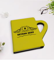 BK Gift Kişiye Özel İsimli Kupa Şeklinde Sarı Termo Deri Defter Model 33