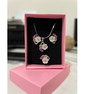 Özel Gümüş Set - Sedef Çiçekli Harika Taşlı Set