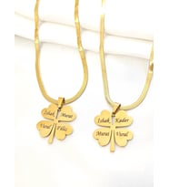 🌟 Kişiye Özel İsim Yazılı Çelik Dört Yaprak Yonca Kolye/Şans Kolyesi (Gold)