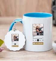 Kişiye Özel Spotify Tasarım Fotoğraflı Mavi Kupa Bardak ve Anahtarlık