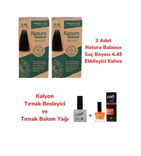 NATURA BALANCE SAÇ BOYASI 4.45 ETKİLEYİCİ KAHVE 2 ADET + KALYON TIRNAK BESLEYİCİ VE BAKIM YAĞI