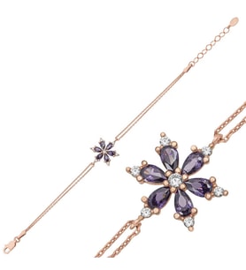 Gümüş Rose Mor Lotus Çiçeği Kadın Bileklik