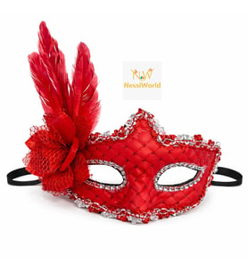 Kırmızı Tüylü Venedik Lüks Balo Maskesi