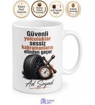 Lastikçiye Hediye Hava Basıncı Bijon Lastik Değişimi Temalı Baskılı Porselen Kupa Bardak