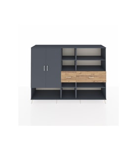 Hyperion Dolap 10 Raflı 2 Çekmeceli 2 Kapaklı 220x44x163 Antrasit-Antrasit/Çam