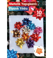 Hediye Paketi Süsleri 10Adet Rengarenk Metalik Yapışkanlı Fiyonk Yıldız Süs Paket Süsleme Çek Yıldız-T981 (Renksiz)